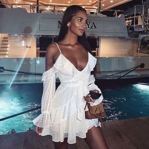 Meshki White Lace Off the Shoulder Mini Dress